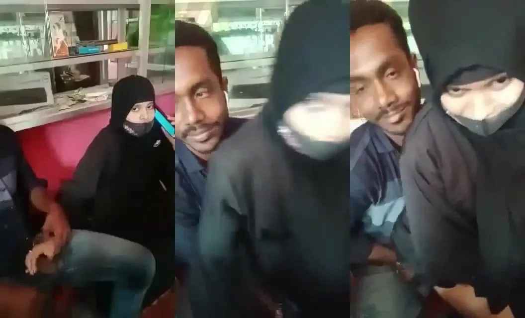 Bangladeshi young Muslim girl in hijab rides on hubby's cock in public
