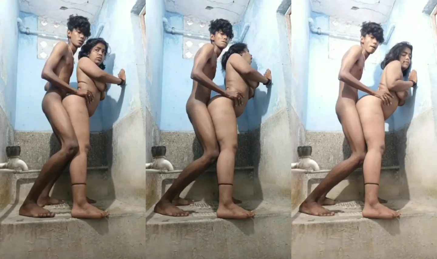 Busty Bengali girl hot standing fuck with neighbour boy in bathroom