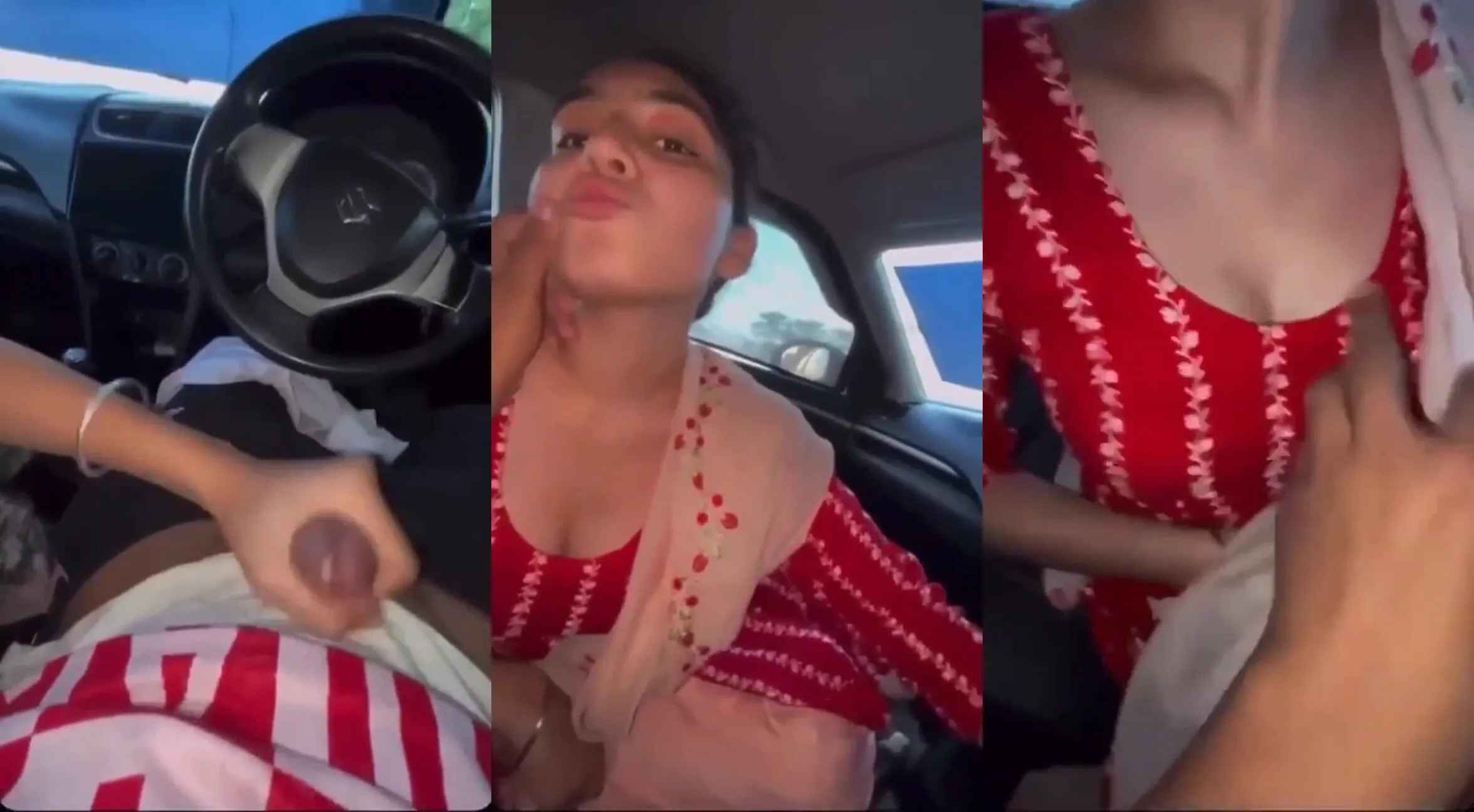 Cute babe girl's leaked mms making bf cum in car with handjob