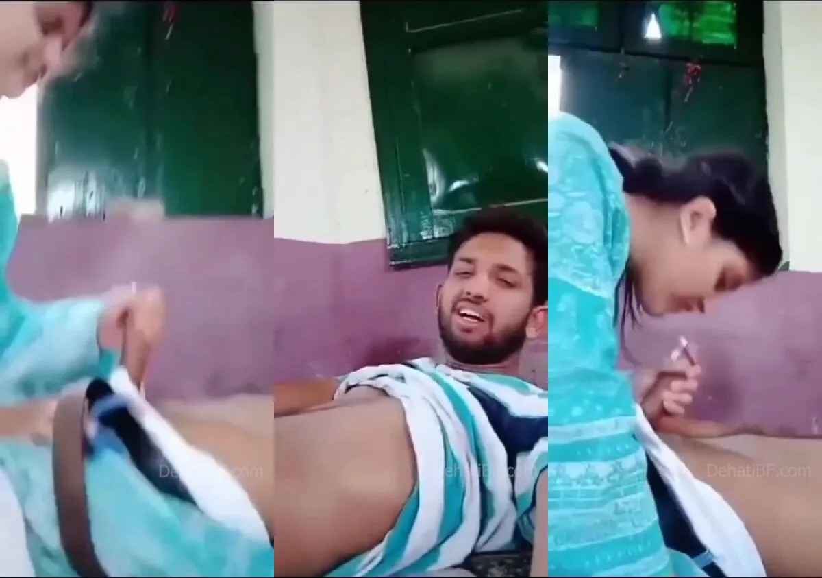 Cute Rajasthani girl giving blowjob to boyfriend in school building
