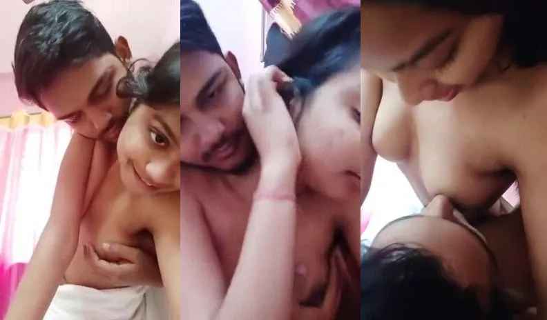 Desi college girl's milky soft boobs squeezed and sucked by bf