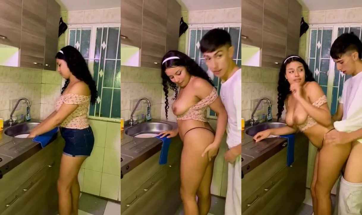 Hot foreigner step-brother and step-sister illicit sex in kitchen