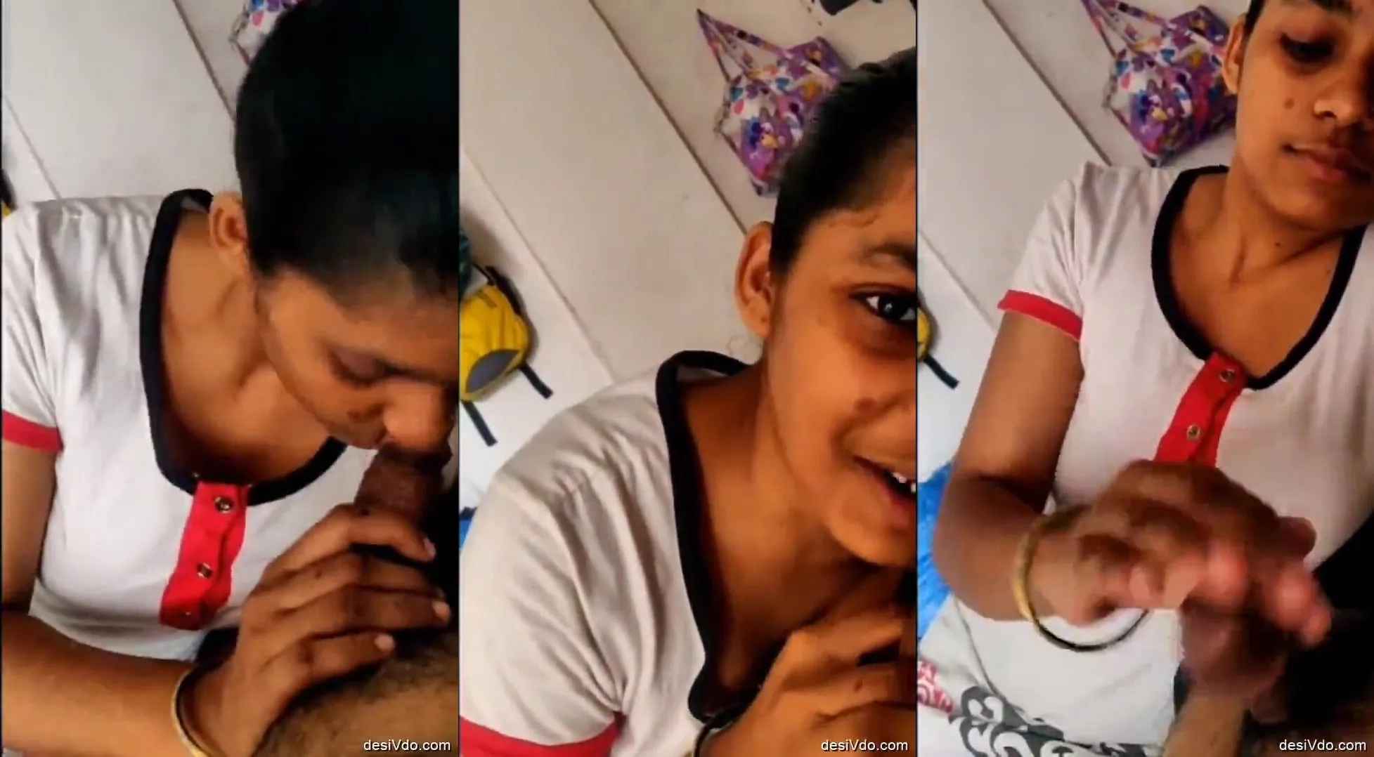 Indian college girl apply oil and massaging softly bf's thick cock