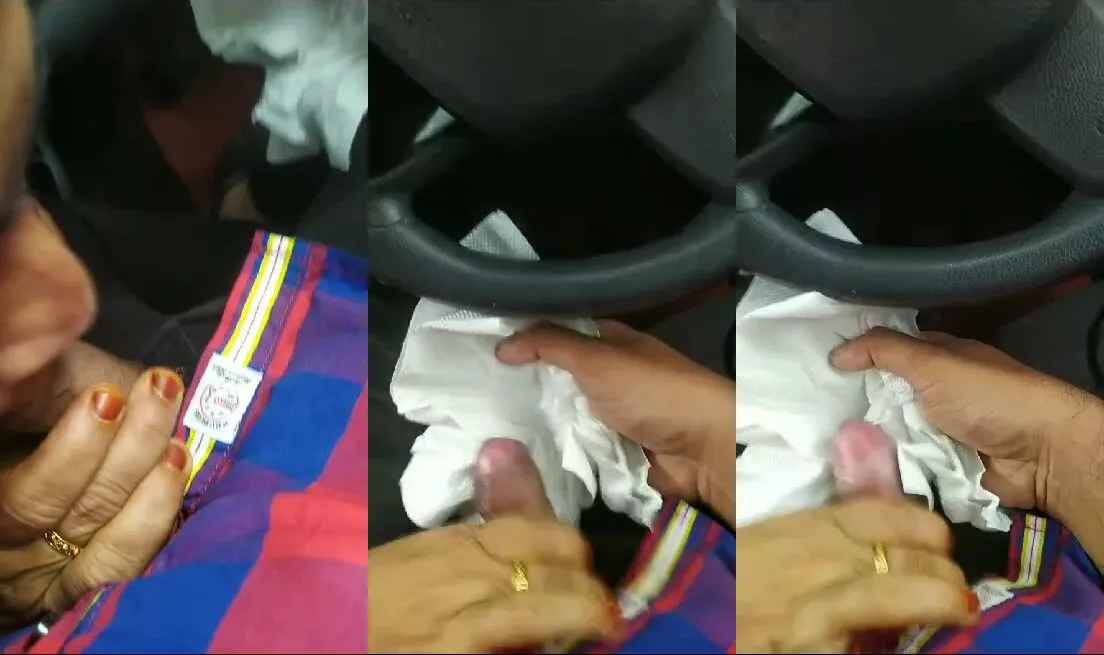 Malayali slut bhabhi sucking cab driver's cock in car