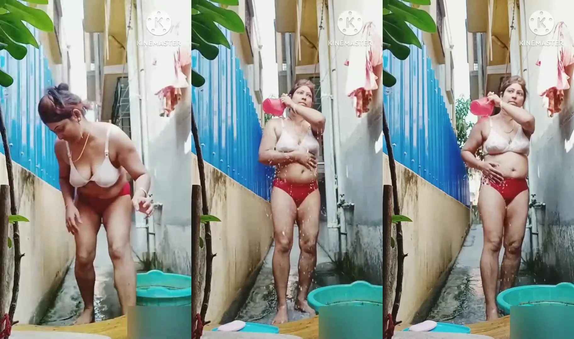 Mumbai hot aunty in bra and panty hot nude bath at outdoor