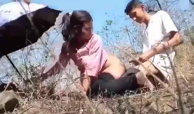 Young college college spicy doggy style sex in jungle