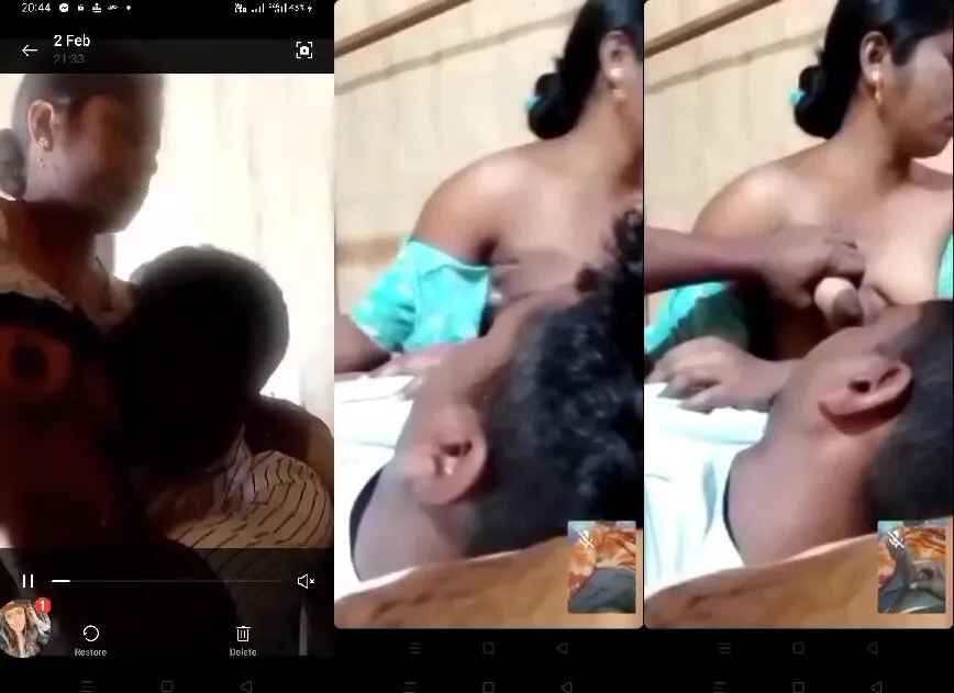 Young Mallu boy squeezing and sucking big boobs of friend's mother