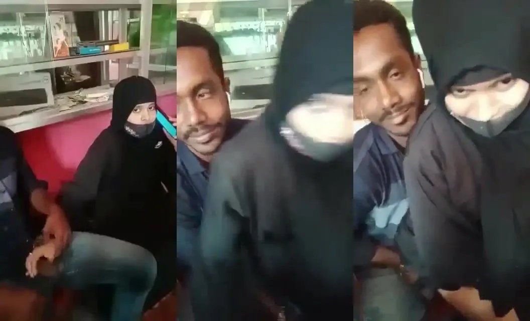 Bangladeshi young Muslim girl in hijab rides on hubby's cock in public