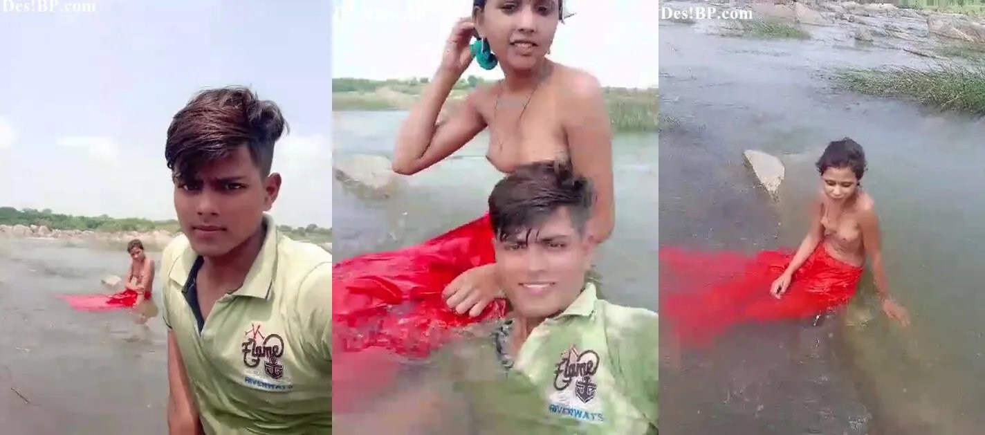 Bihari young village girl bathing nude outdoor with boyfriend