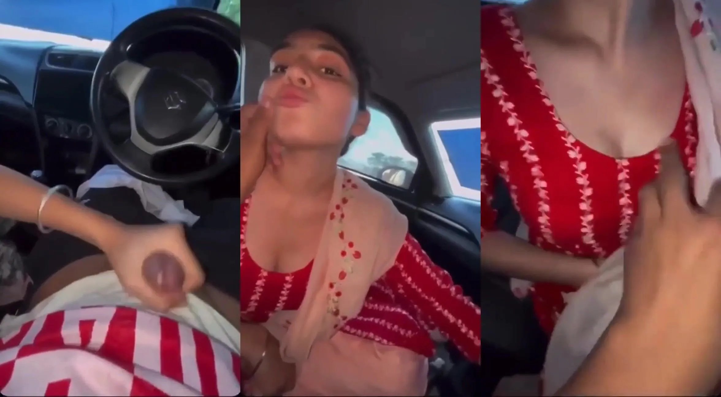Cute babe girl's leaked mms making bf cum in car with handjob