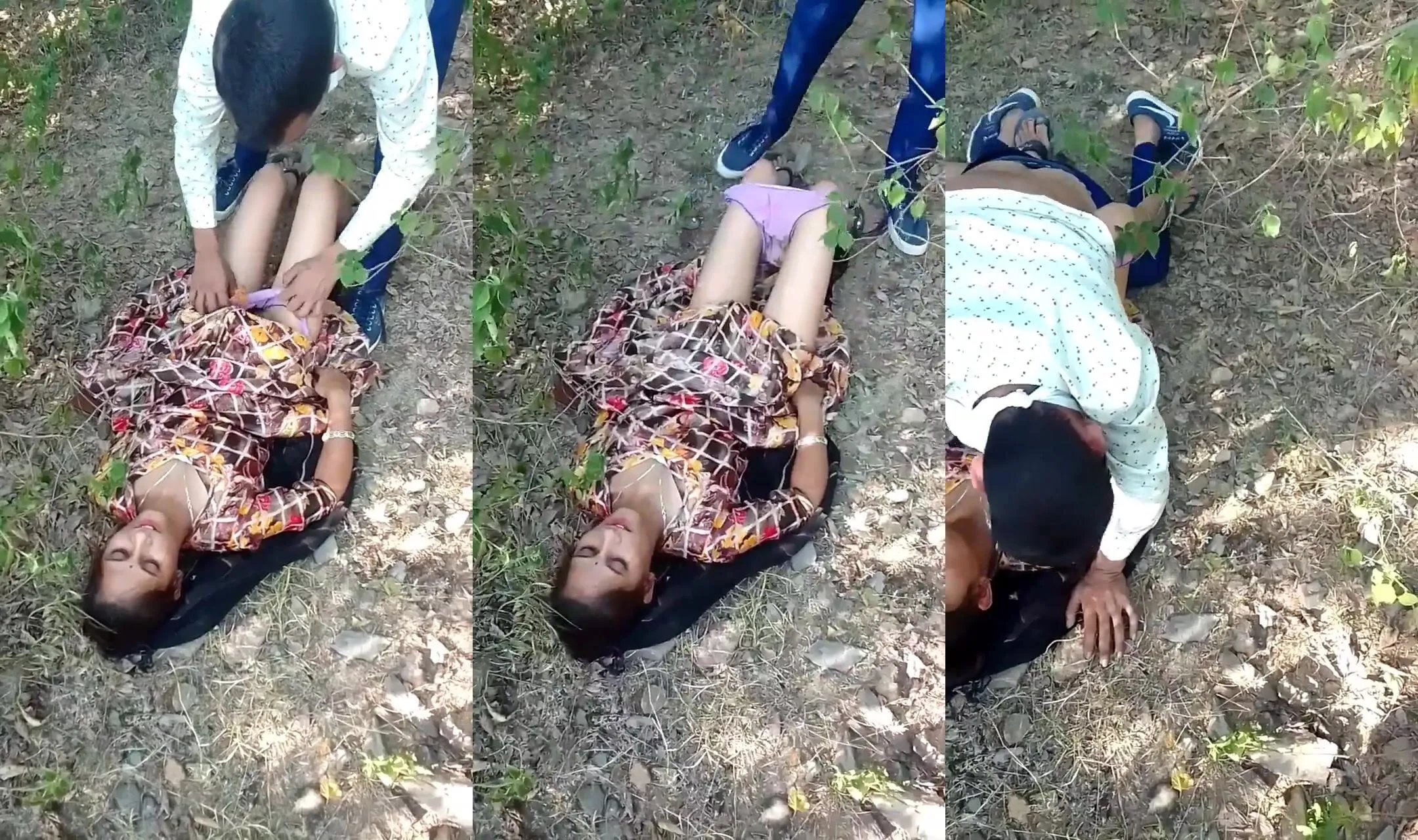 MP village sexy girl getting fucked in jungle by two village men