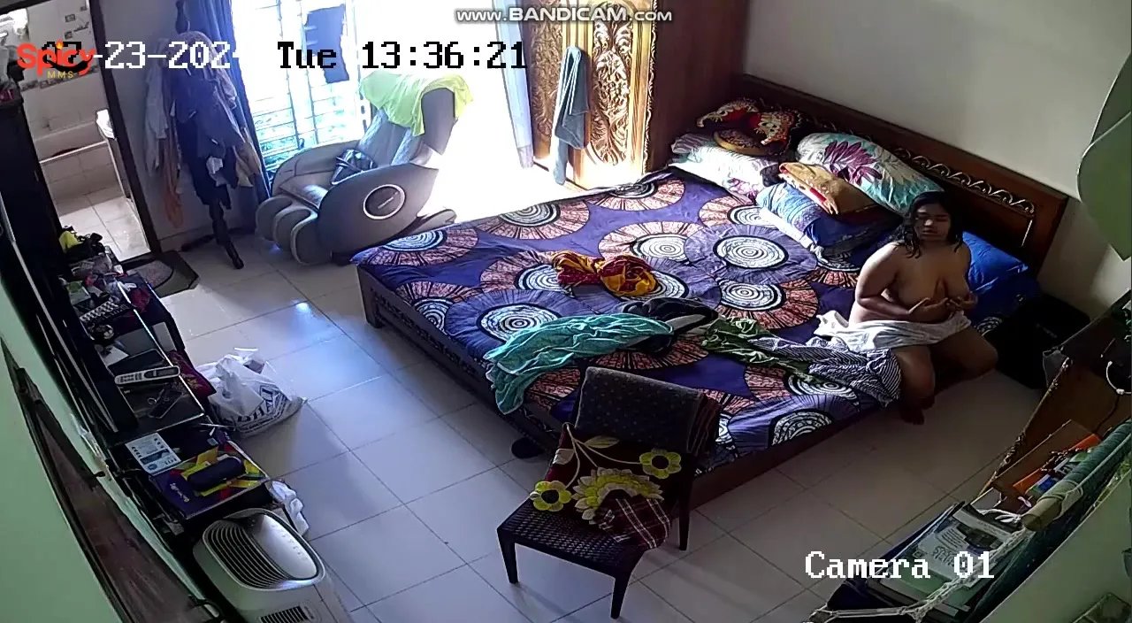 Unsatisfied desi bhabhi's CCTV footage of fingering pussy in bedroom